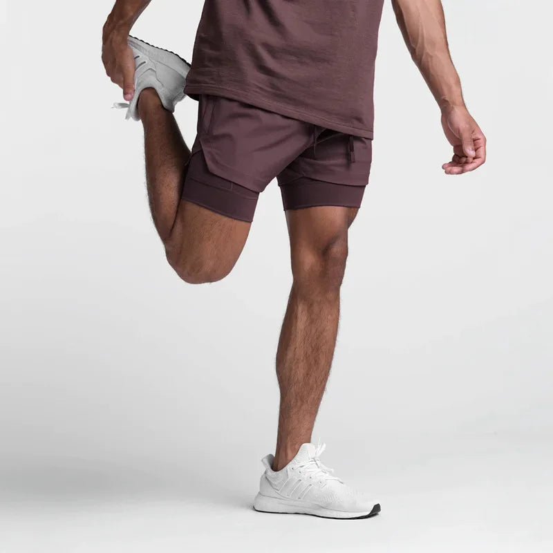2025 New Breathabledouble Layersport Shorts Gyms Fitness Bodybuilding Workout Quick Dry Beach 2 in 1 Shorts Male Running Shorts