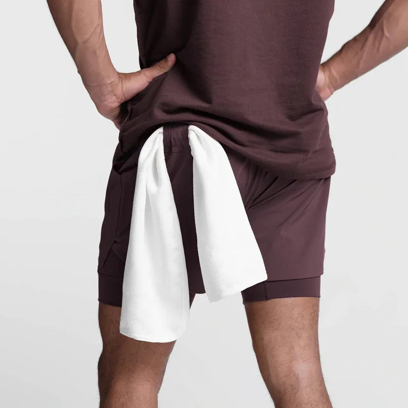 2025 New Breathabledouble Layersport Shorts Gyms Fitness Bodybuilding Workout Quick Dry Beach 2 in 1 Shorts Male Running Shorts